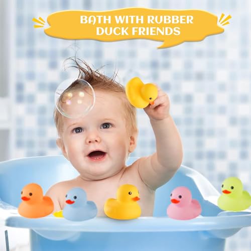 Set of 50 Multicolor Mini Rubber Ducks – Squeaky, Floatable Bath Toys for Kids, Party Favors, and Classroom Rewards