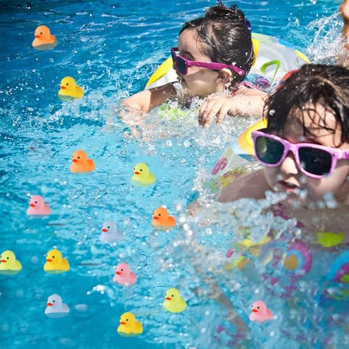 Set of 50 Multicolor Mini Rubber Ducks – Squeaky, Floatable Bath Toys for Kids, Party Favors, and Classroom Rewards