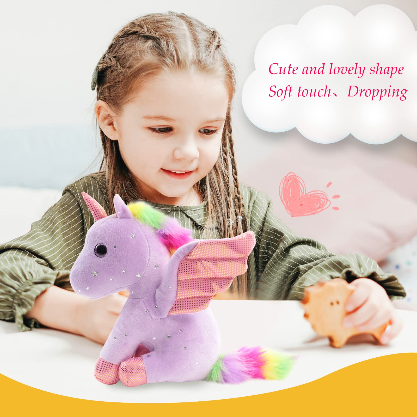 Sew Butiful 8 Inch Unicorn Stuffed Animals Set of 4 - Soft Plush Toys for Girls, Birthday Gift (Pink, Blue, Purple, White)