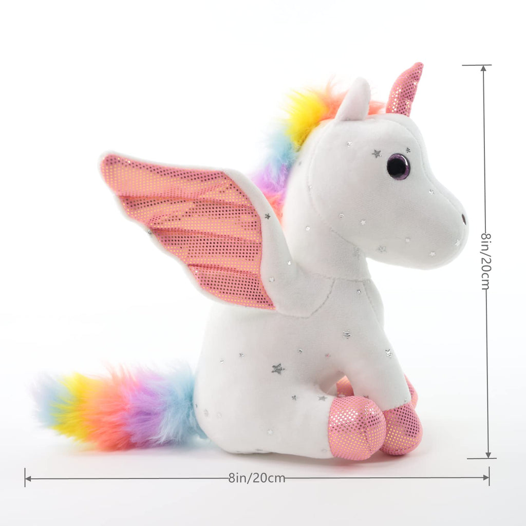 Sew Butiful 8" White Unicorn Plush – Soft Stuffed Animal with Gold Horn & Pink Wings for Kids Ages 3-8
