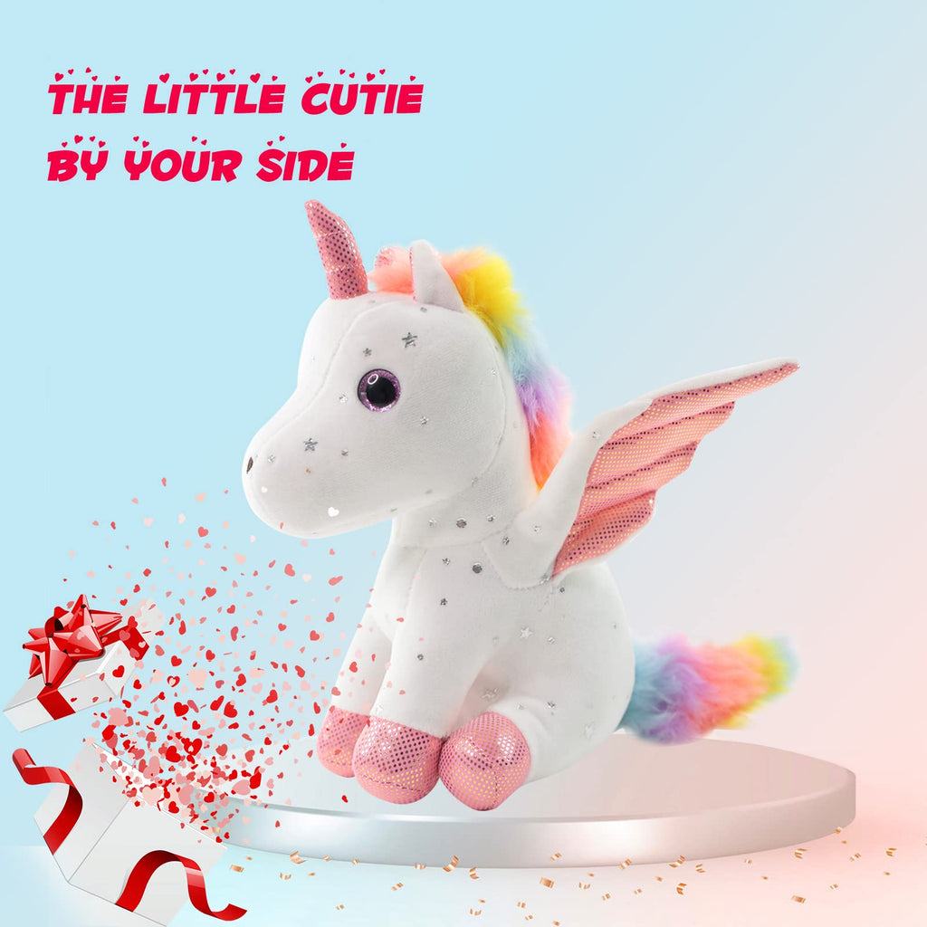Sew Butiful 8" White Unicorn Plush – Soft Stuffed Animal with Gold Horn & Pink Wings for Kids Ages 3-8