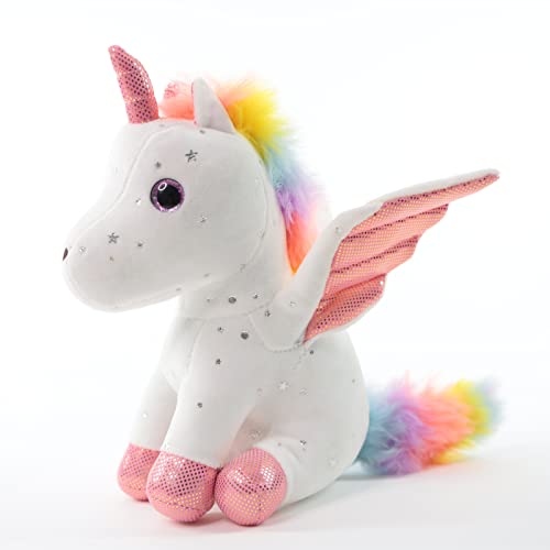 Sew Butiful 8" White Unicorn Plush – Soft Stuffed Animal with Gold Horn & Pink Wings for Kids Ages 3-8