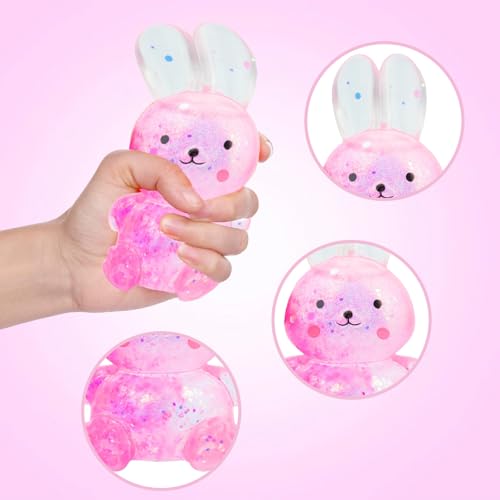 Sezua Glitter Rabbit Squishy Stress Ball – Soft Maltose Gel Fidget Toy for Kids and Adults
