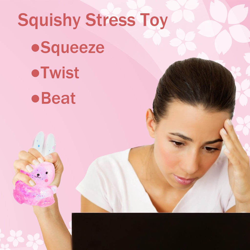 Sezua Glitter Rabbit Squishy Stress Ball – Soft Maltose Gel Fidget Toy for Kids and Adults