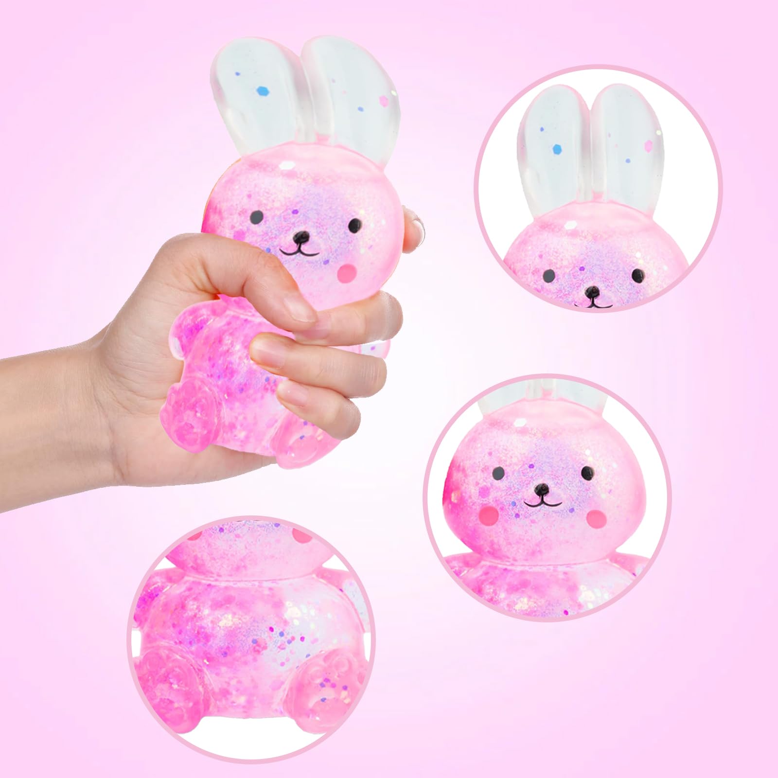 Sezua Glitter Rabbit Squishy Stress Ball – Soft Maltose Gel Fidget Toy for Kids and Adults