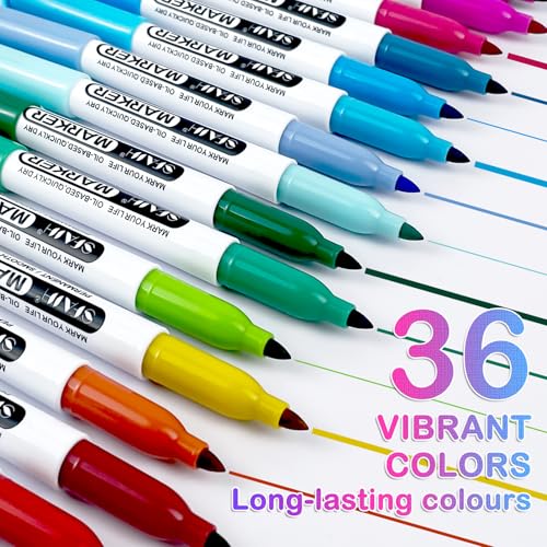 SFAIH 36 Colors Permanent Markers – Fine Point, Quick-Drying, Fade Resistant for Paper, Plastic, Wood