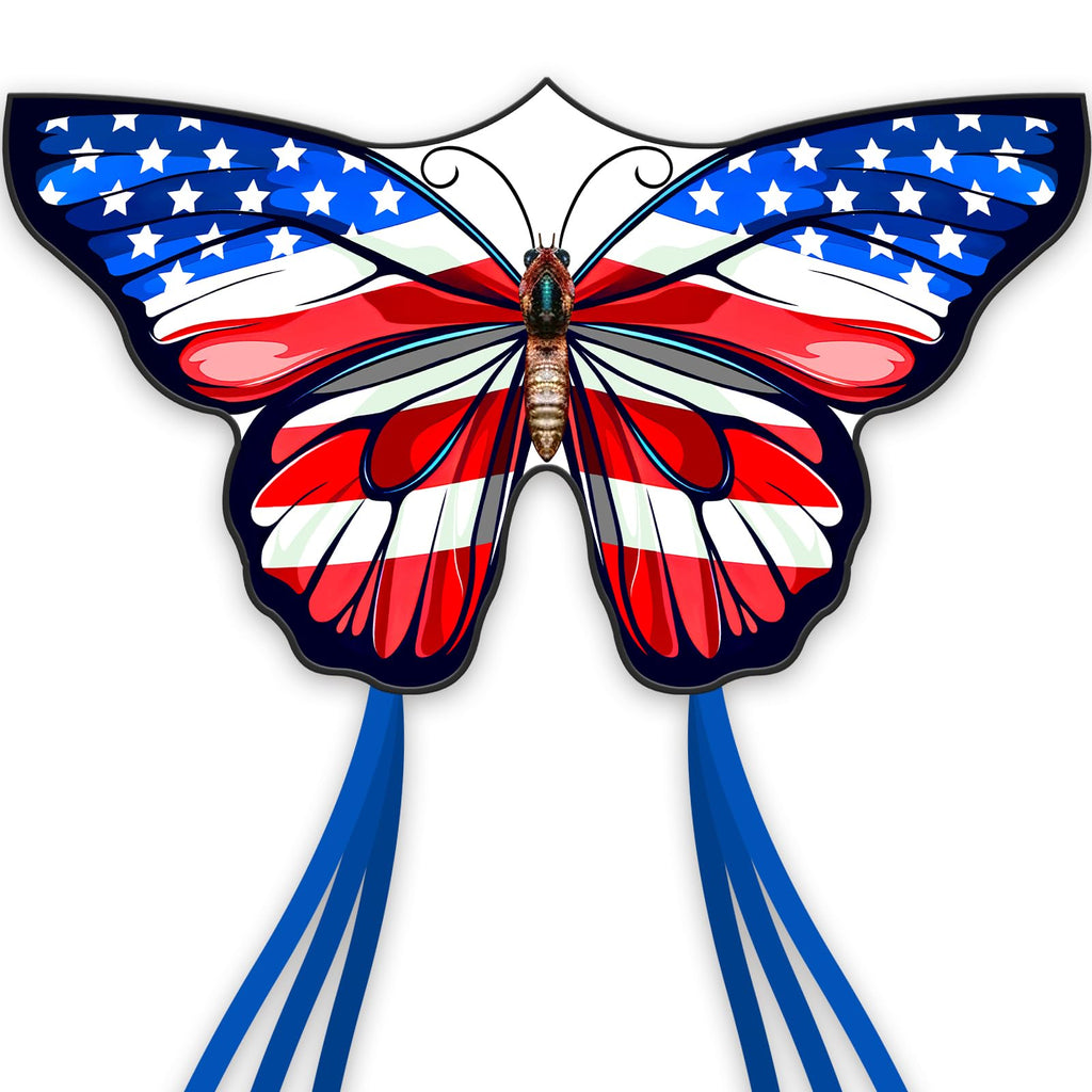 SGftre American Flag Butterfly Kite 55x28 Inches – Easy to Fly for Kids and Adults
