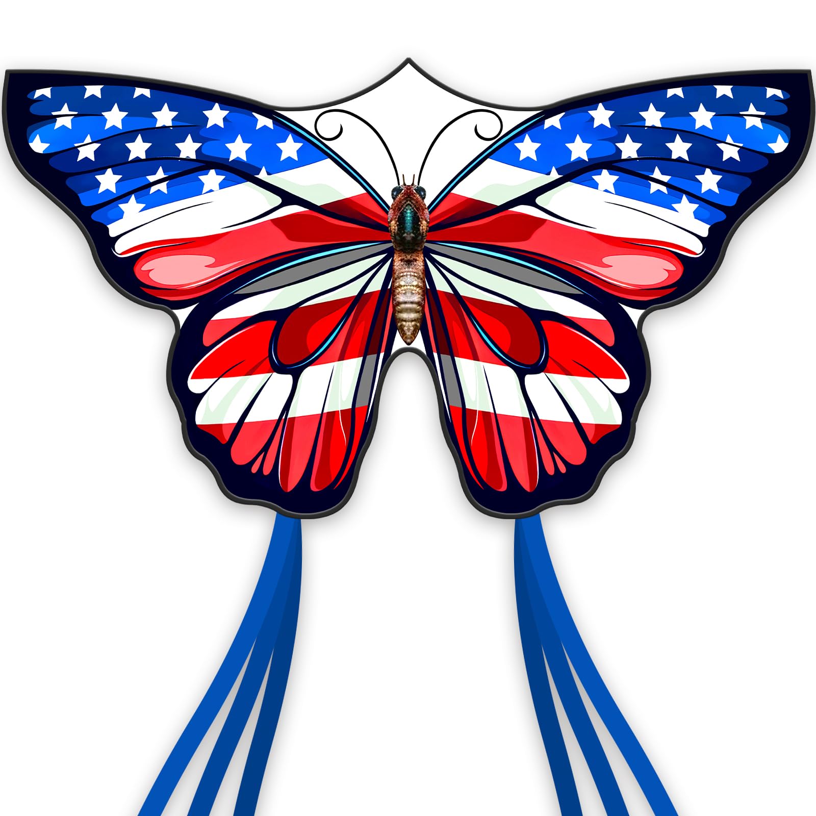 SGftre American Flag Butterfly Kite 55x28 Inches – Easy to Fly for Kids and Adults