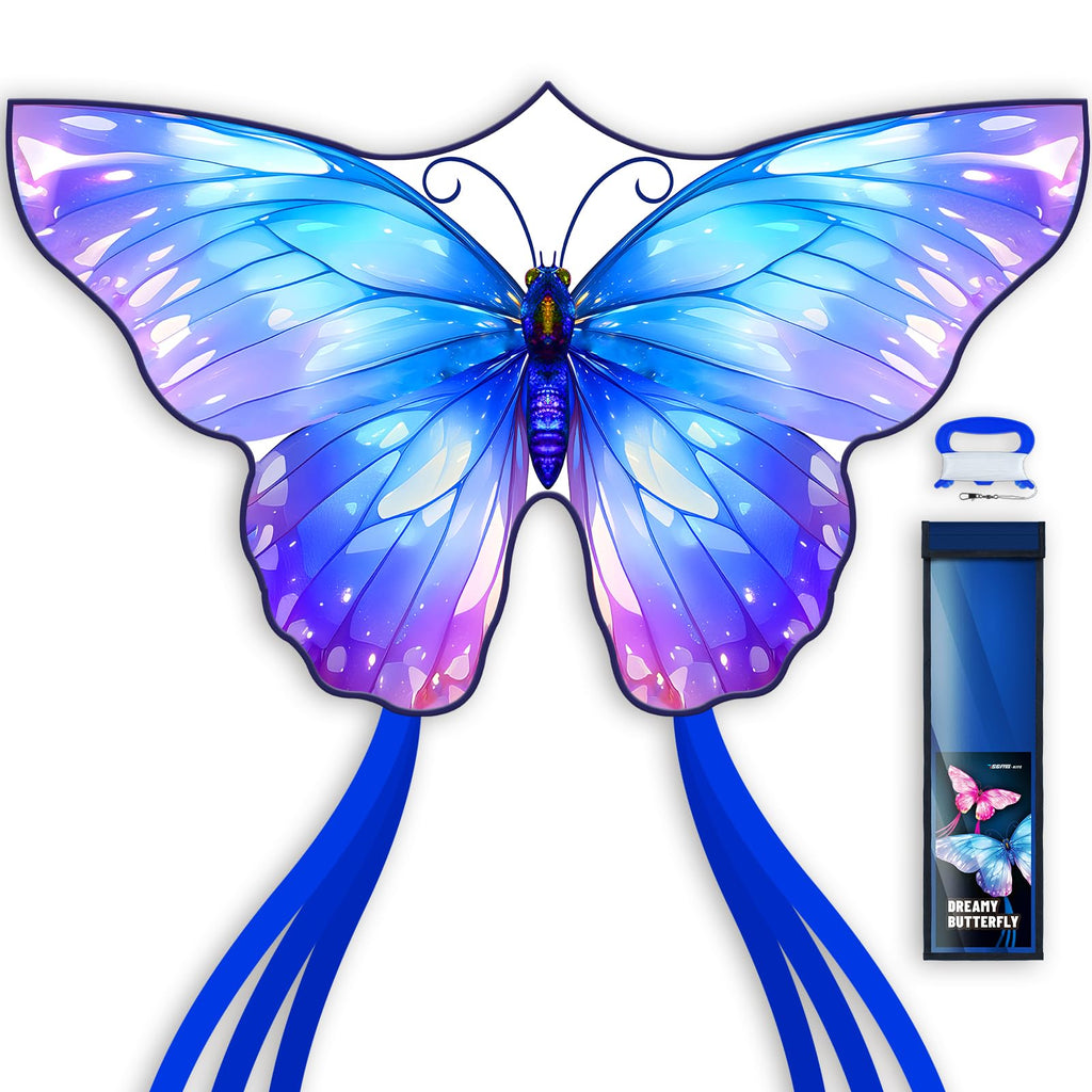 SGftre Blue Dreamy Butterfly Kite 40x20 inch Easy Flight Polyester Outdoor Toy for Kids and Adults