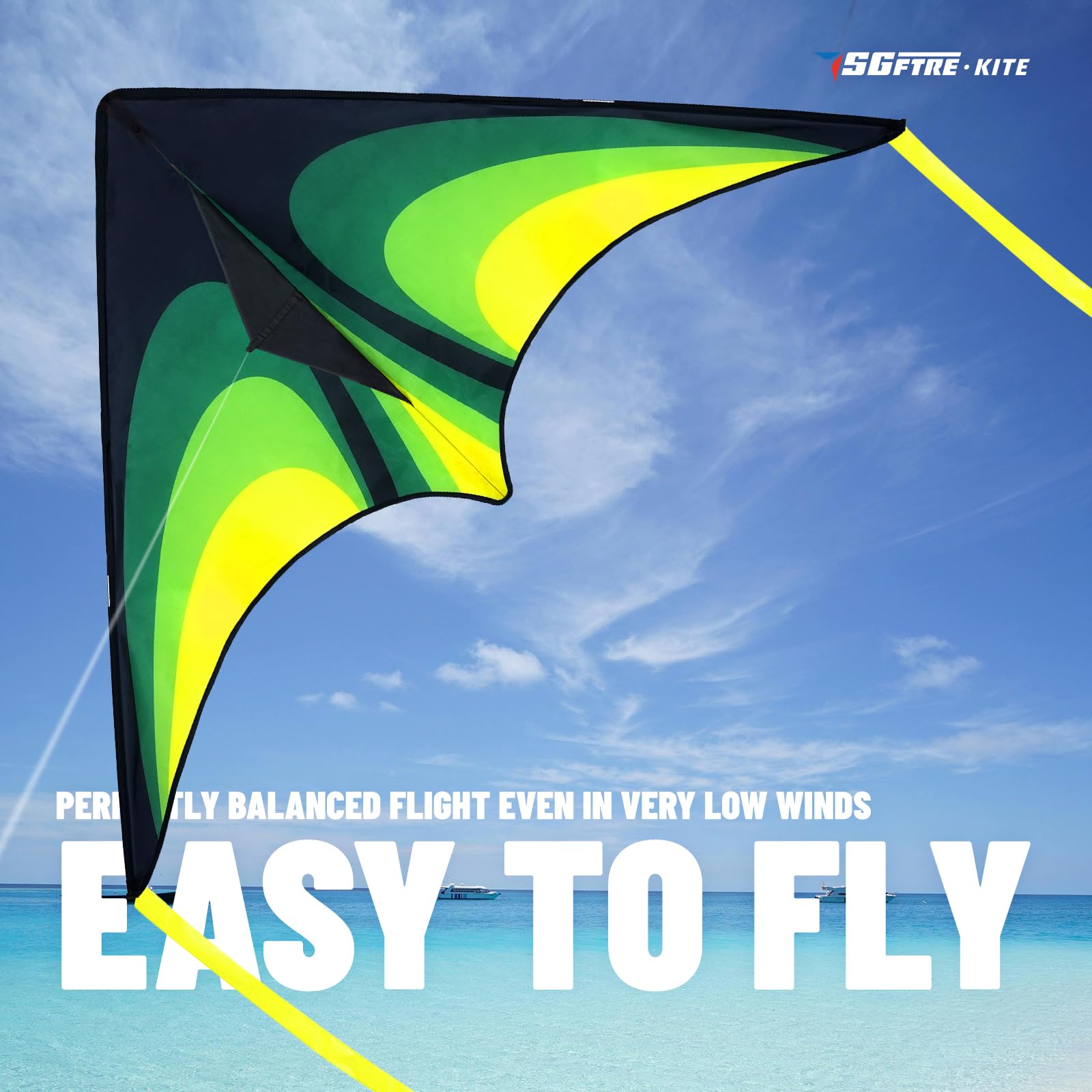 SGftre Delta Kite Set – 55 Inch Easy Launch Kite for Kids and Adults, Perfect for Beach and Park
