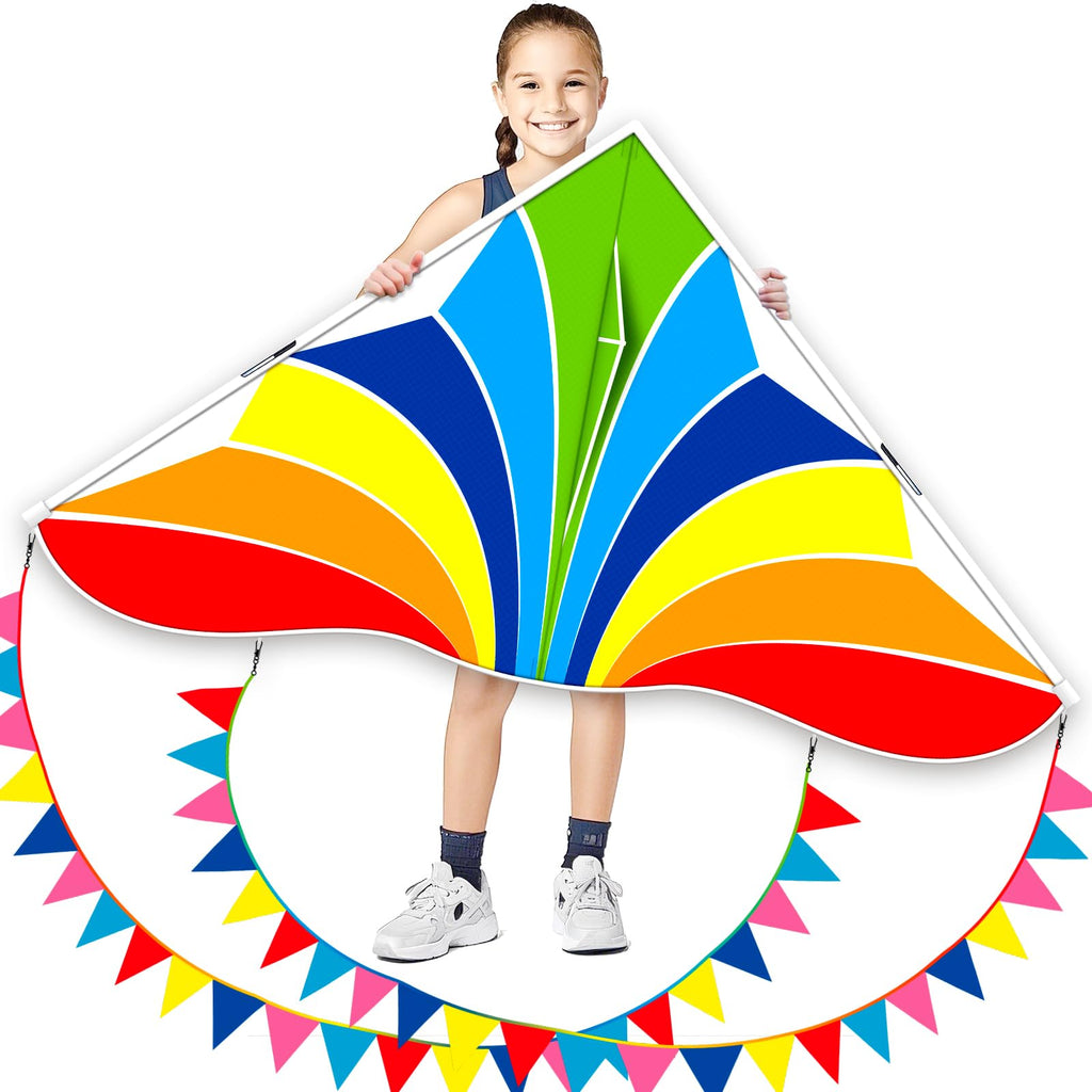 SGftre Rainbow Delta Kite Set for Kids & Adults – Easy to Fly, 55" Wide with 328ft Line