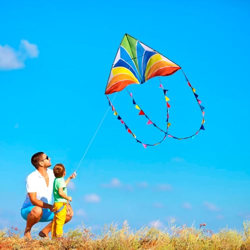 SGftre Rainbow Delta Kite Set for Kids & Adults – Easy to Fly, 55" Wide with 328ft Line