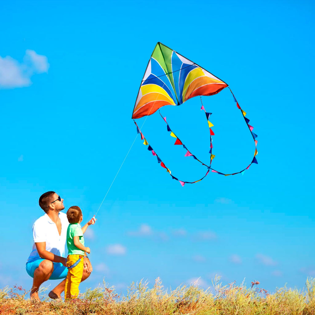 SGftre Rainbow Delta Kite Set for Kids & Adults – Easy to Fly, 55" Wide with 328ft Line