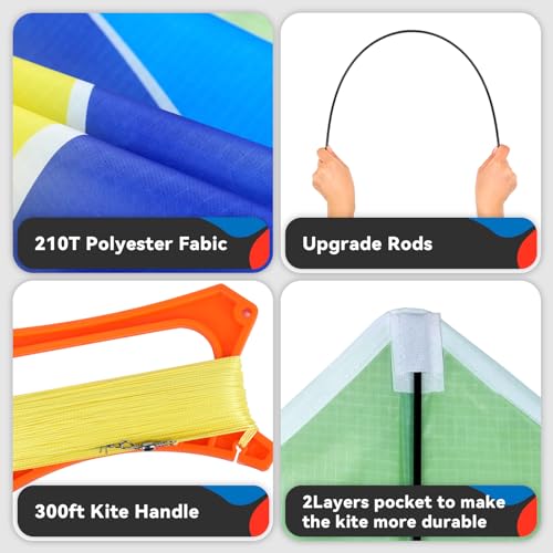 SGftre Rainbow Delta Kite Set for Kids & Adults – Easy to Fly, 55" Wide with 328ft Line