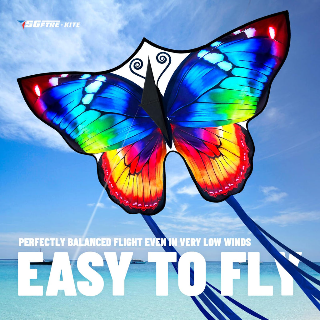 SGftre Sparkling Butterfly Kite - Easy to Fly for Kids and Adults, 140cm x 71cm Fiberglass Frame
