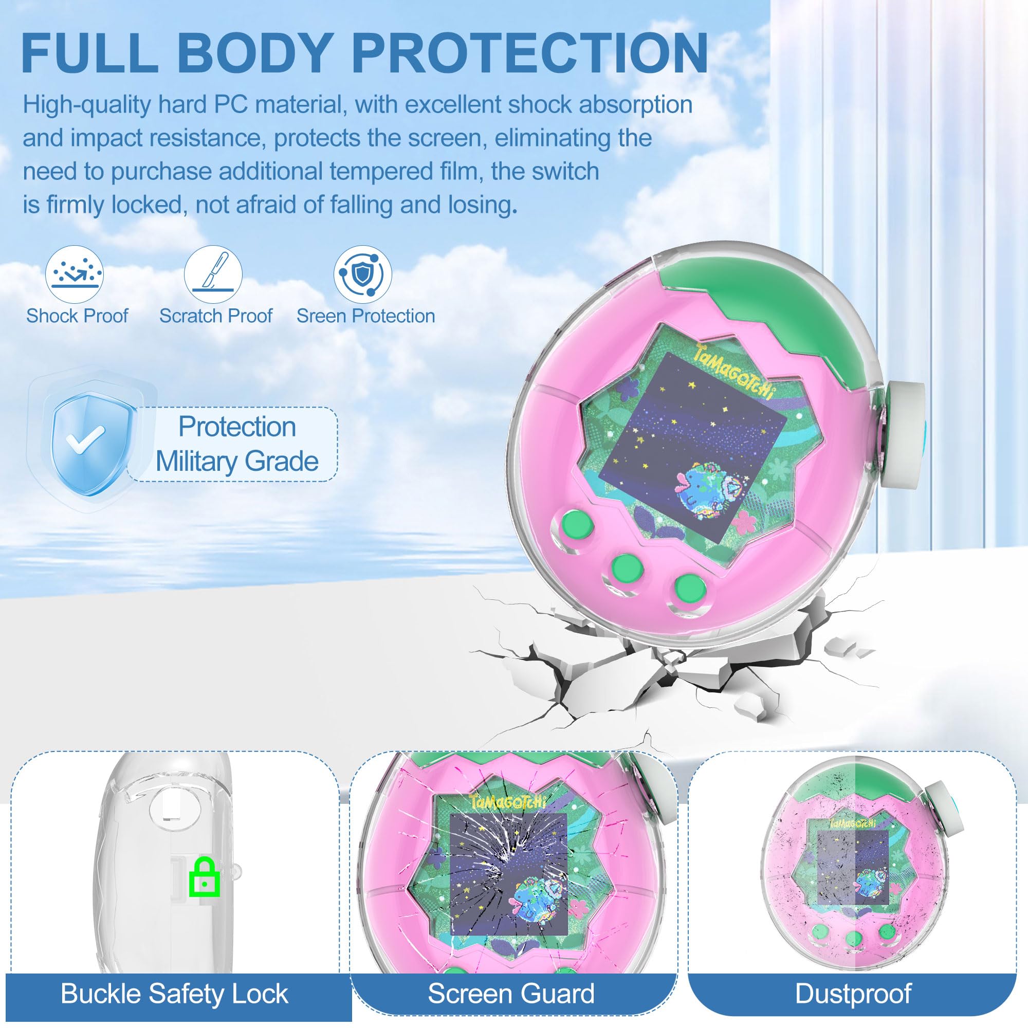SGHLDE Clear Protective Case for Tamagotchi Paradise - Flip Cover with Dial Guard & Neck Lanyard