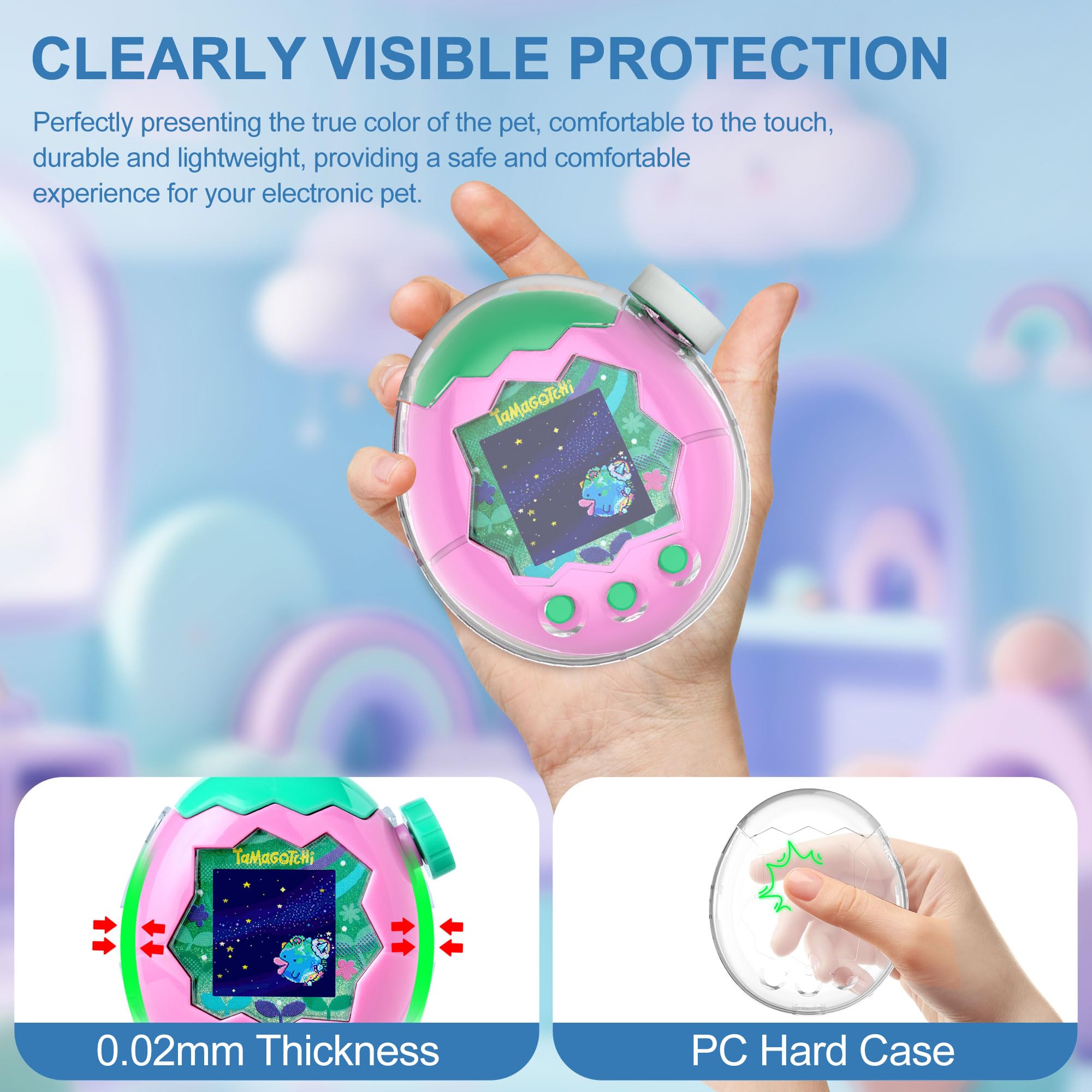 SGHLDE Clear Protective Case for Tamagotchi Paradise - Flip Cover with Dial Guard & Neck Lanyard