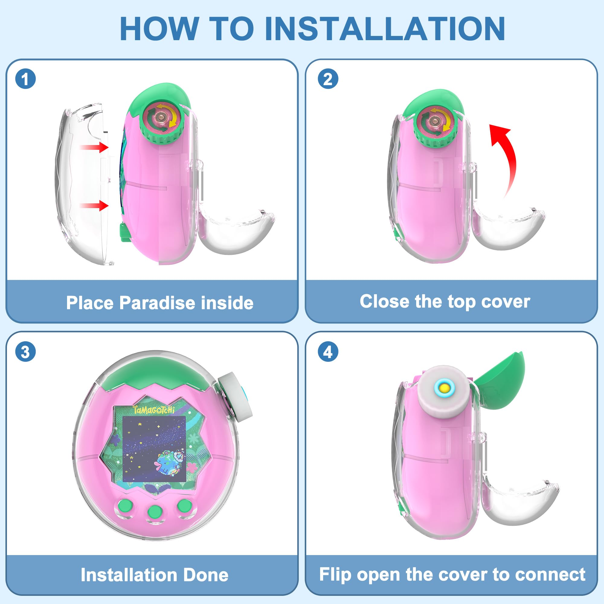 SGHLDE Clear Protective Case for Tamagotchi Paradise - Flip Cover with Dial Guard & Neck Lanyard