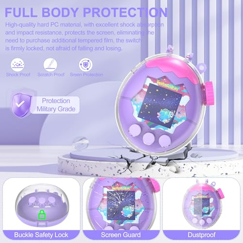 SGHLDE Dual-Color Clear Case for Tamagotchi Paradise with Built-In Screen Guard and Two Carry Straps
