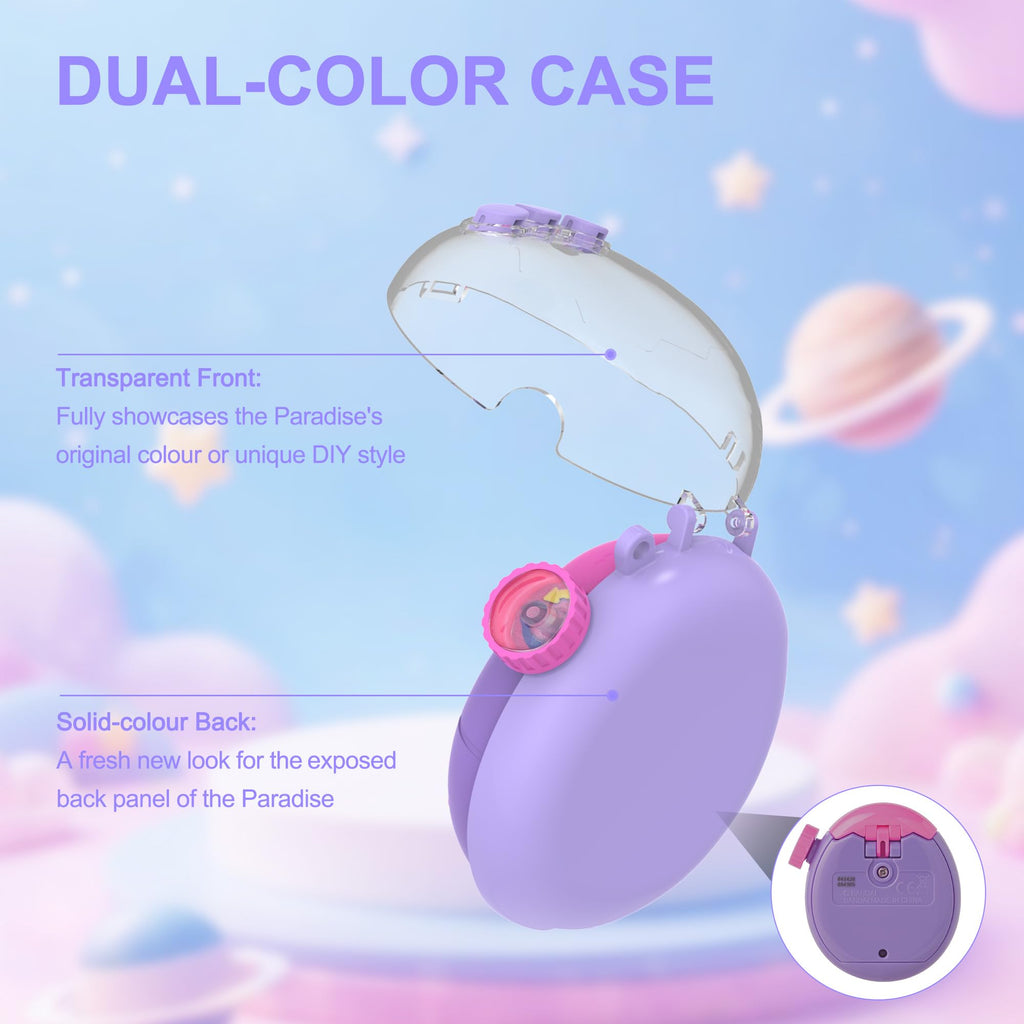 SGHLDE Dual-Color Clear Case for Tamagotchi Paradise with Built-In Screen Guard and Two Carry Straps