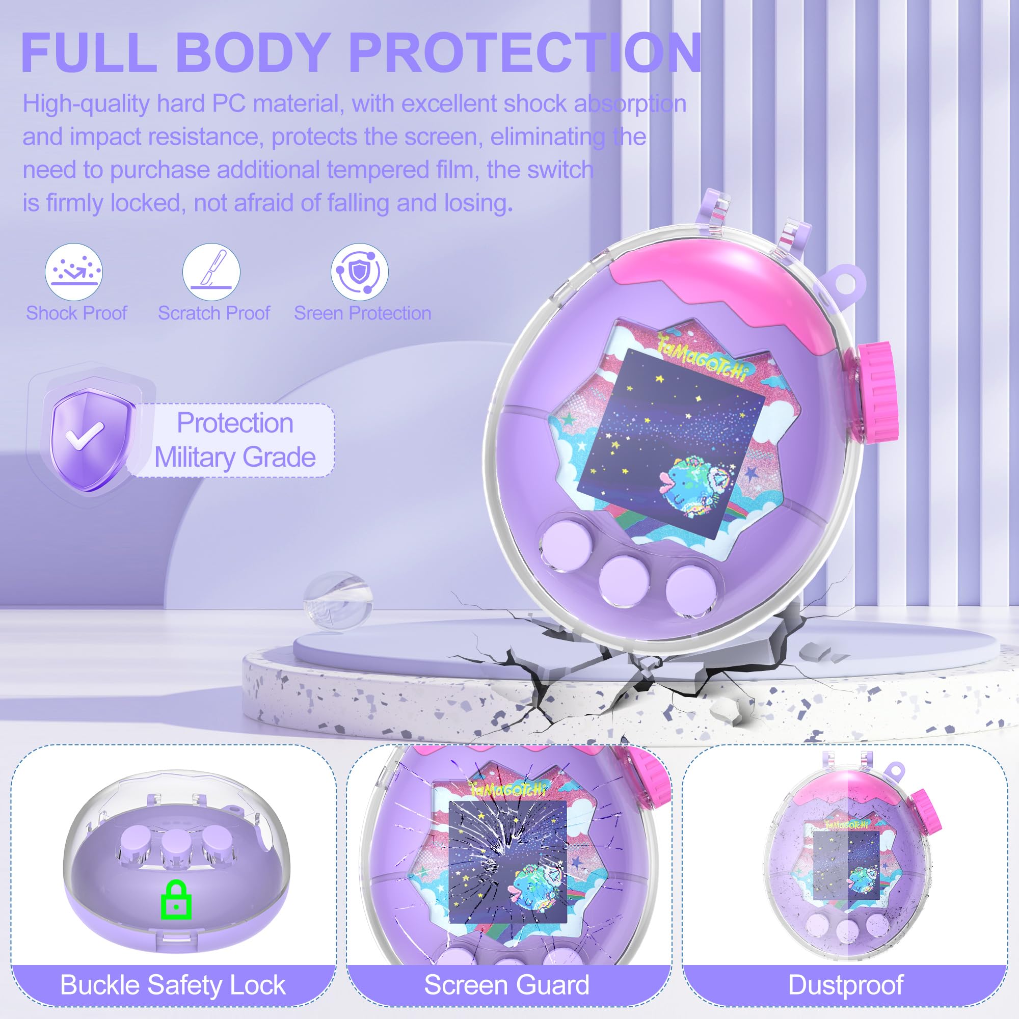 SGHLDE Dual-Color Clear Case for Tamagotchi Paradise with Built-In Screen Guard and Two Carry Straps