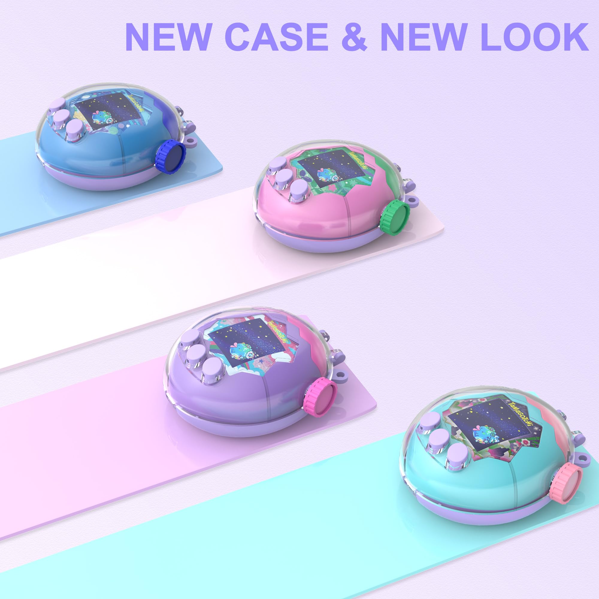 SGHLDE Dual-Color Clear Case for Tamagotchi Paradise with Built-In Screen Guard and Two Carry Straps