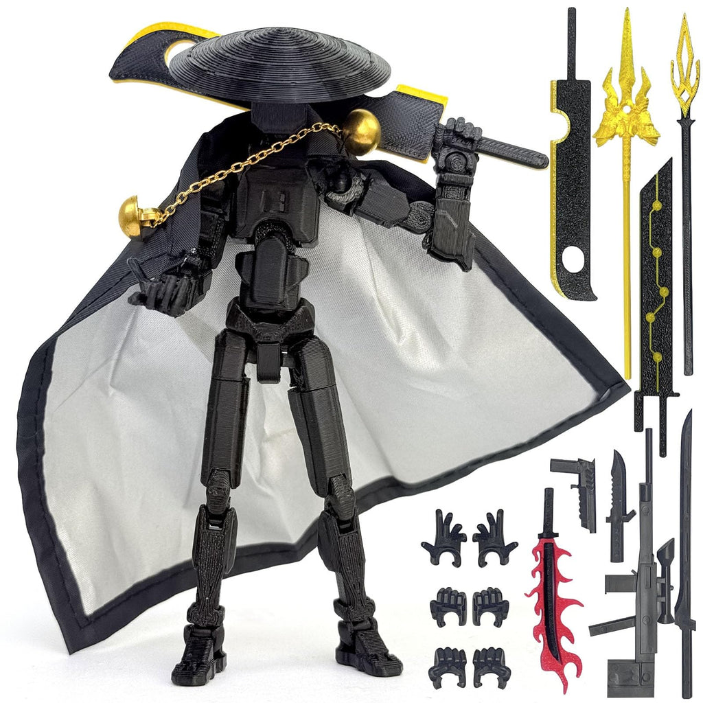 SGYYSG T13 Assembly Completed Action Figure - 5.2 Inch 3D Printed Black Robot with Movable Joints and Accessories