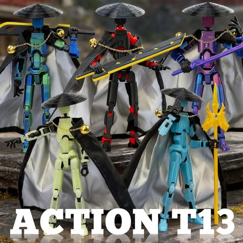 SGYYSG T13 Assembly Completed Action Figure - 5.2 Inch 3D Printed Black Robot with Movable Joints and Accessories