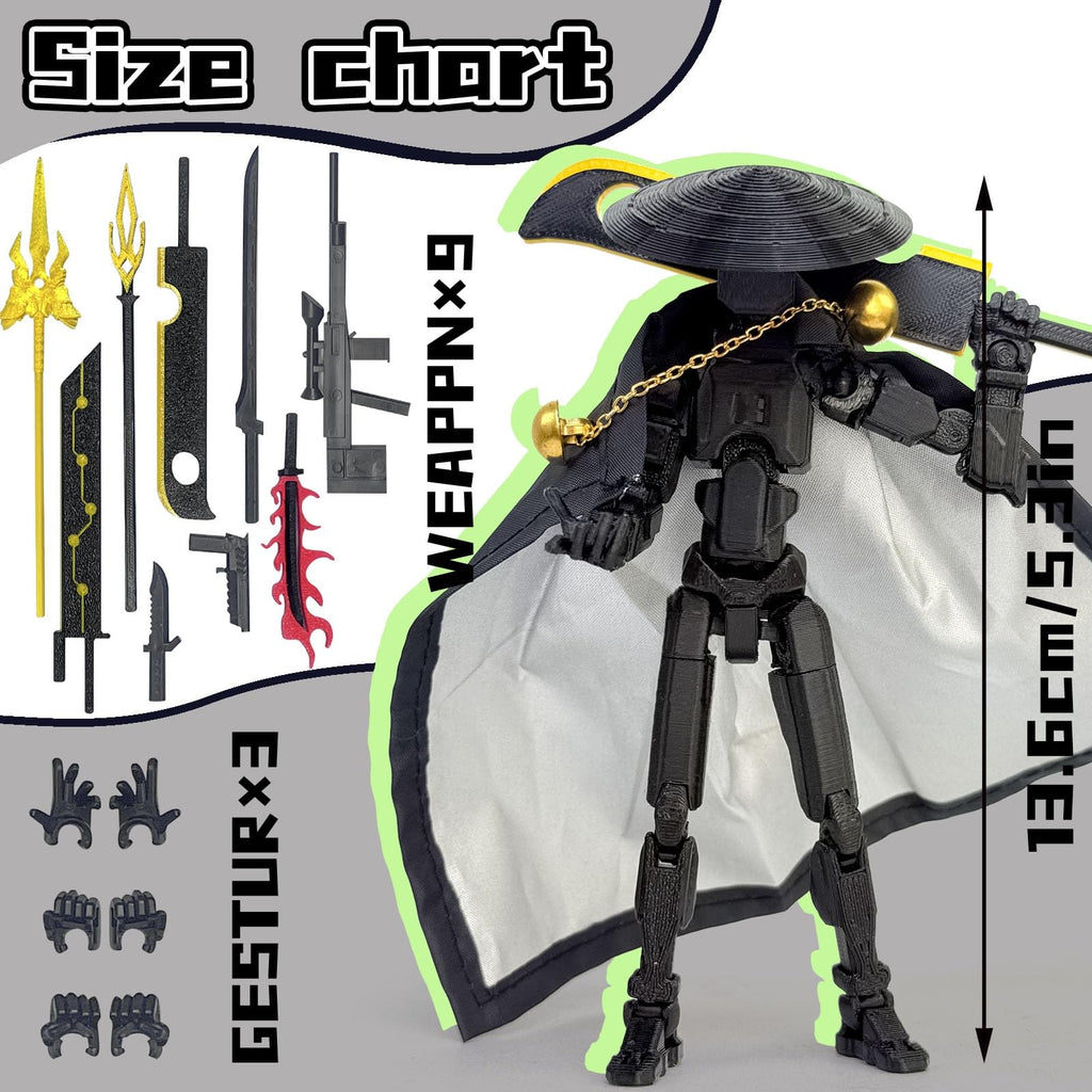 SGYYSG T13 Assembly Completed Action Figure - 5.2 Inch 3D Printed Black Robot with Movable Joints and Accessories