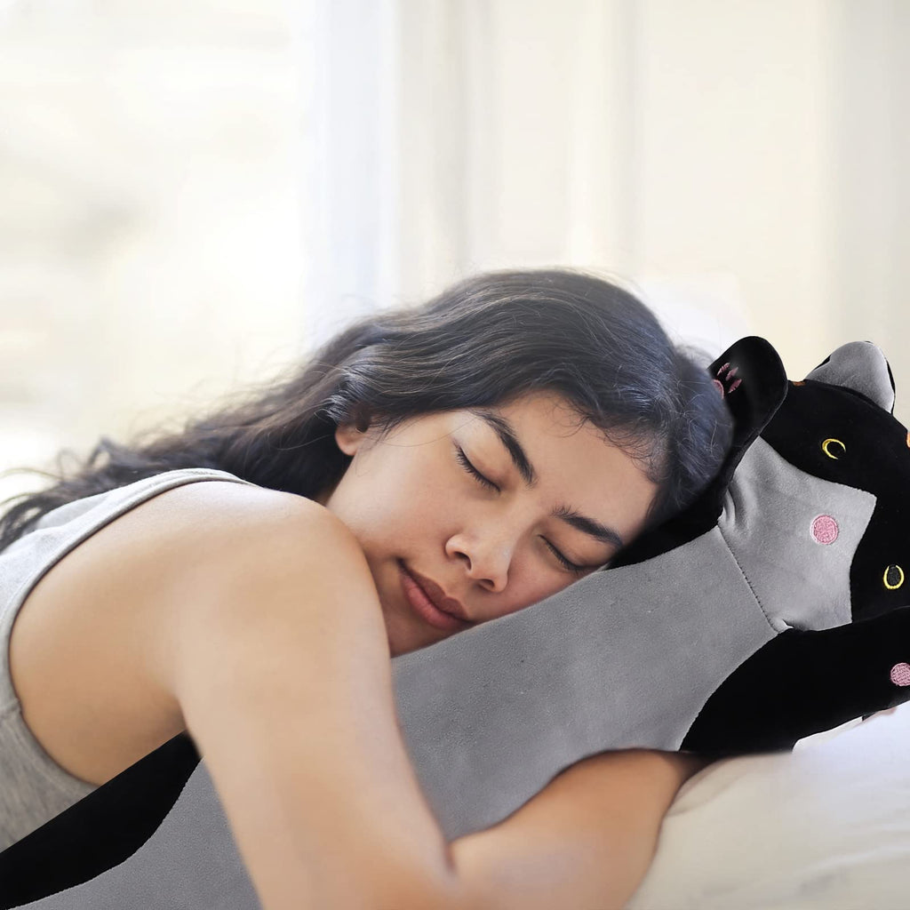 Shangman 50cm Black Plush Cat Doll – Soft Long Hugging Pillow for Kids & Girlfriend