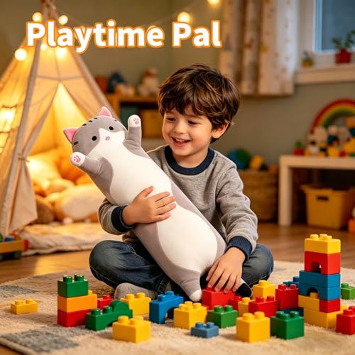 shangman Lovely Plush Cat Doll - Cute Stuffed Kitten Pillow, Soft Hugging Toy for Kids and Adults, Multiple Sizes (Grey, 50cm/19.6in)