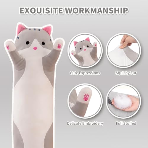 shangman Lovely Plush Cat Doll - Cute Stuffed Kitten Pillow, Soft Hugging Toy for Kids and Adults, Multiple Sizes (Grey, 50cm/19.6in)