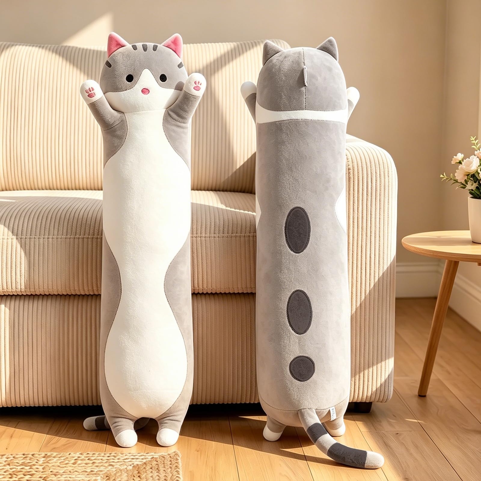 shangman Lovely Plush Cat Doll - Cute Stuffed Kitten Pillow, Soft Hugging Toy for Kids and Adults, Multiple Sizes (Grey, 50cm/19.6in)