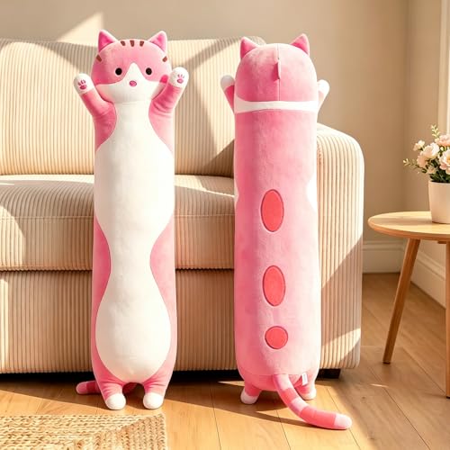 Shangman Lovely Plush Cat Hugging Pillow - Soft Stuffed Kitten Toy (Pink, Multiple Sizes)