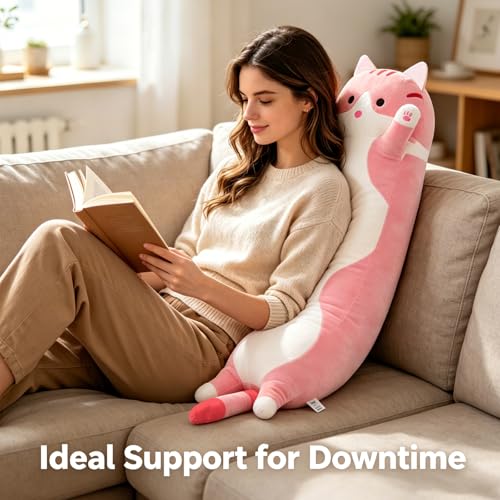 Shangman Lovely Plush Cat Hugging Pillow - Soft Stuffed Kitten Toy (Pink, Multiple Sizes)
