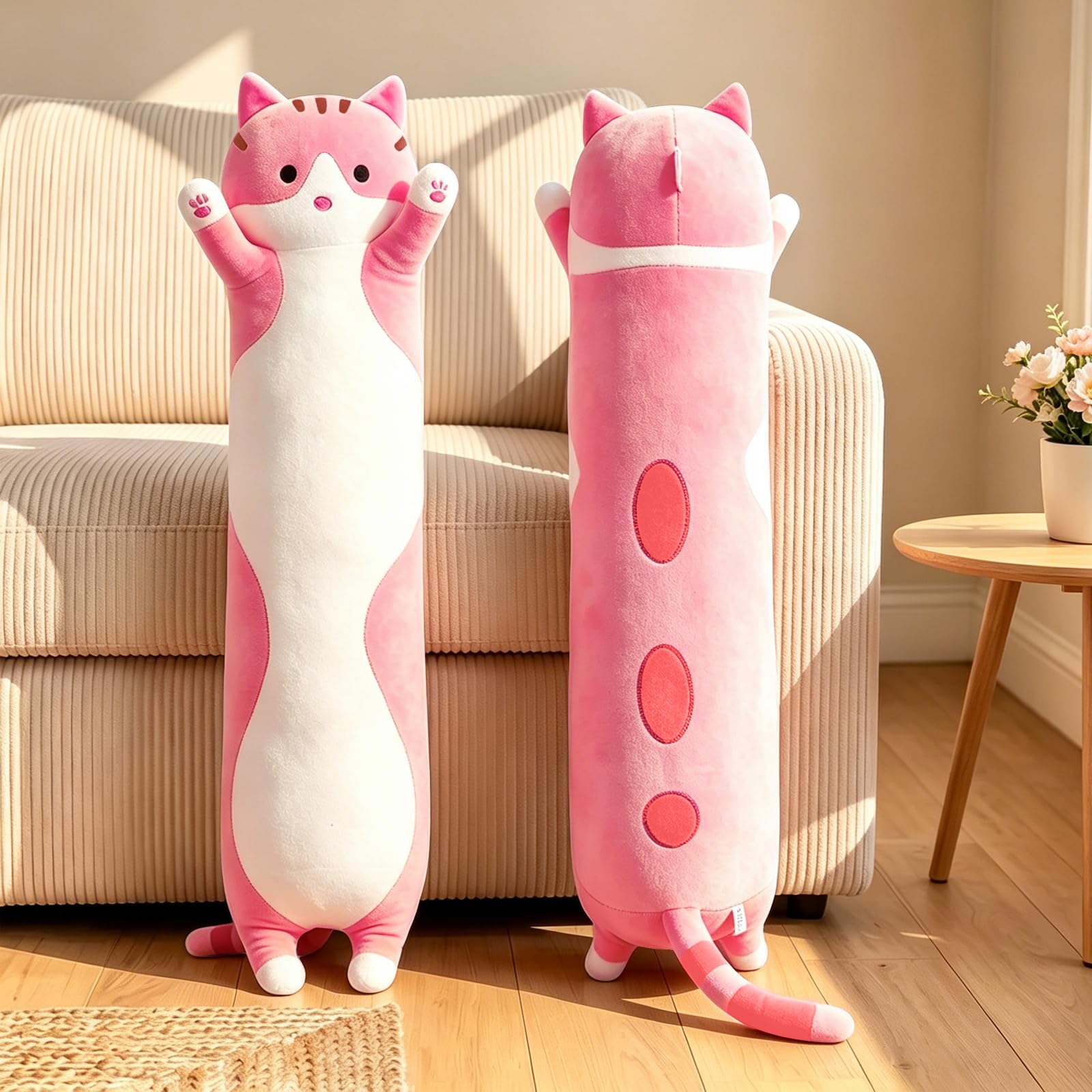 Shangman Lovely Plush Cat Hugging Pillow - Soft Stuffed Kitten Toy (Pink, Multiple Sizes)