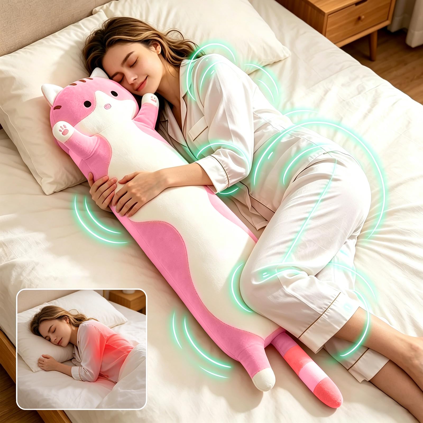 Shangman Lovely Plush Cat Hugging Pillow - Soft Stuffed Kitten Toy (Pink, Multiple Sizes)