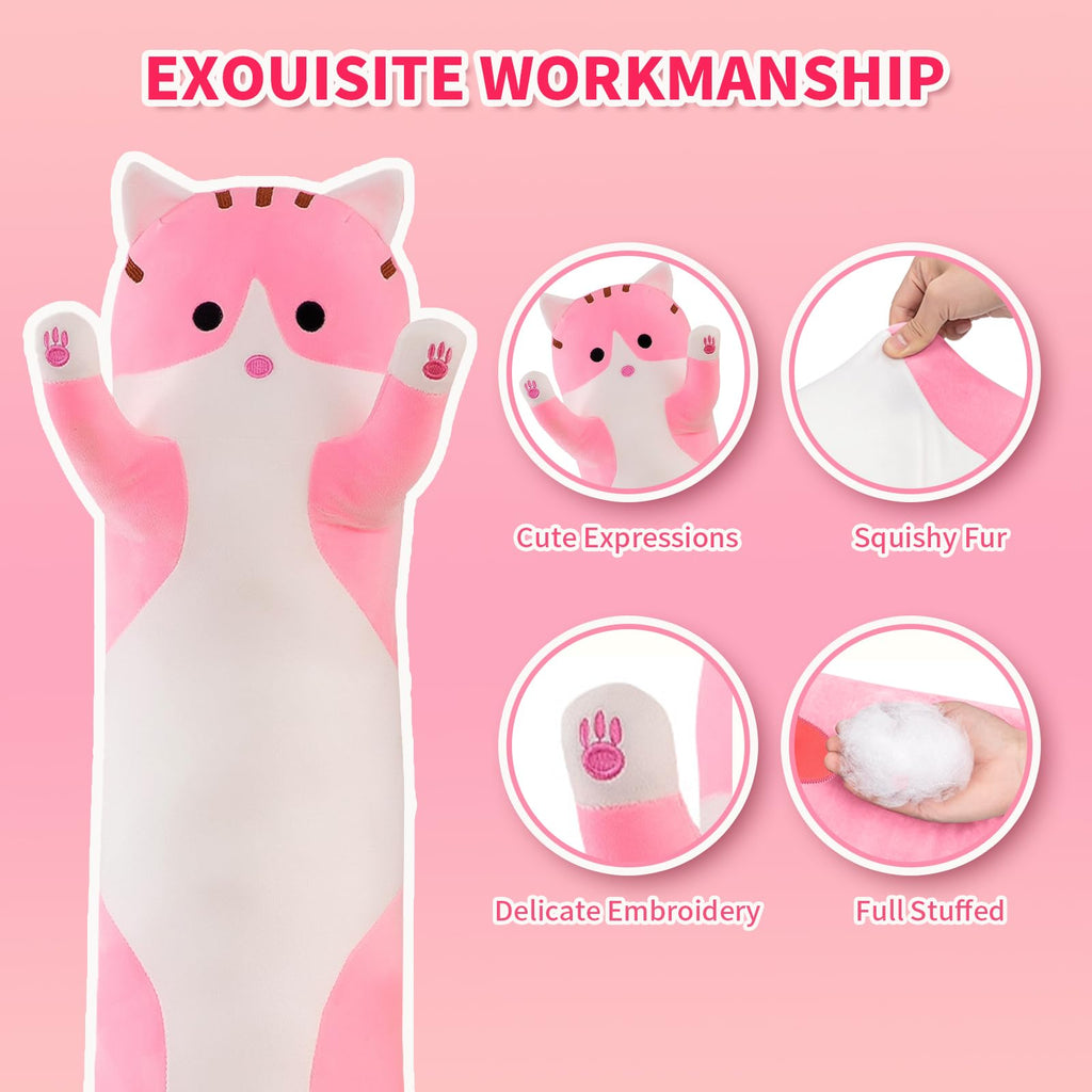Shangman Lovely Plush Cat Hugging Pillow - Soft Stuffed Kitten Toy (Pink, Multiple Sizes)