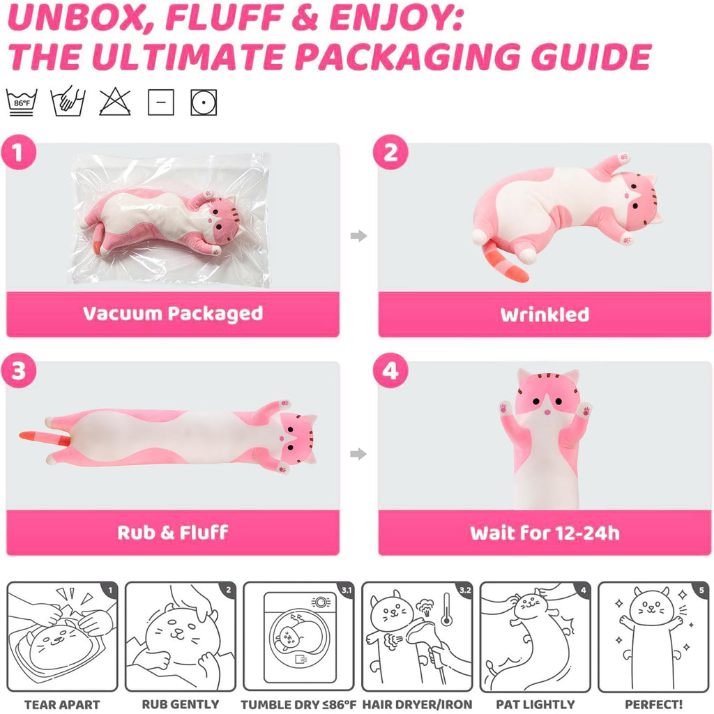 Shangman Lovely Plush Cat Hugging Pillow - Soft Stuffed Kitten Toy (Pink, Multiple Sizes)