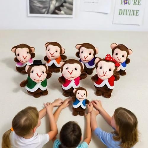 ShaoAngDuoMi 7-Pack Five Little Monkeys Finger Puppets – Soft Plush Storytelling Toys for Toddlers