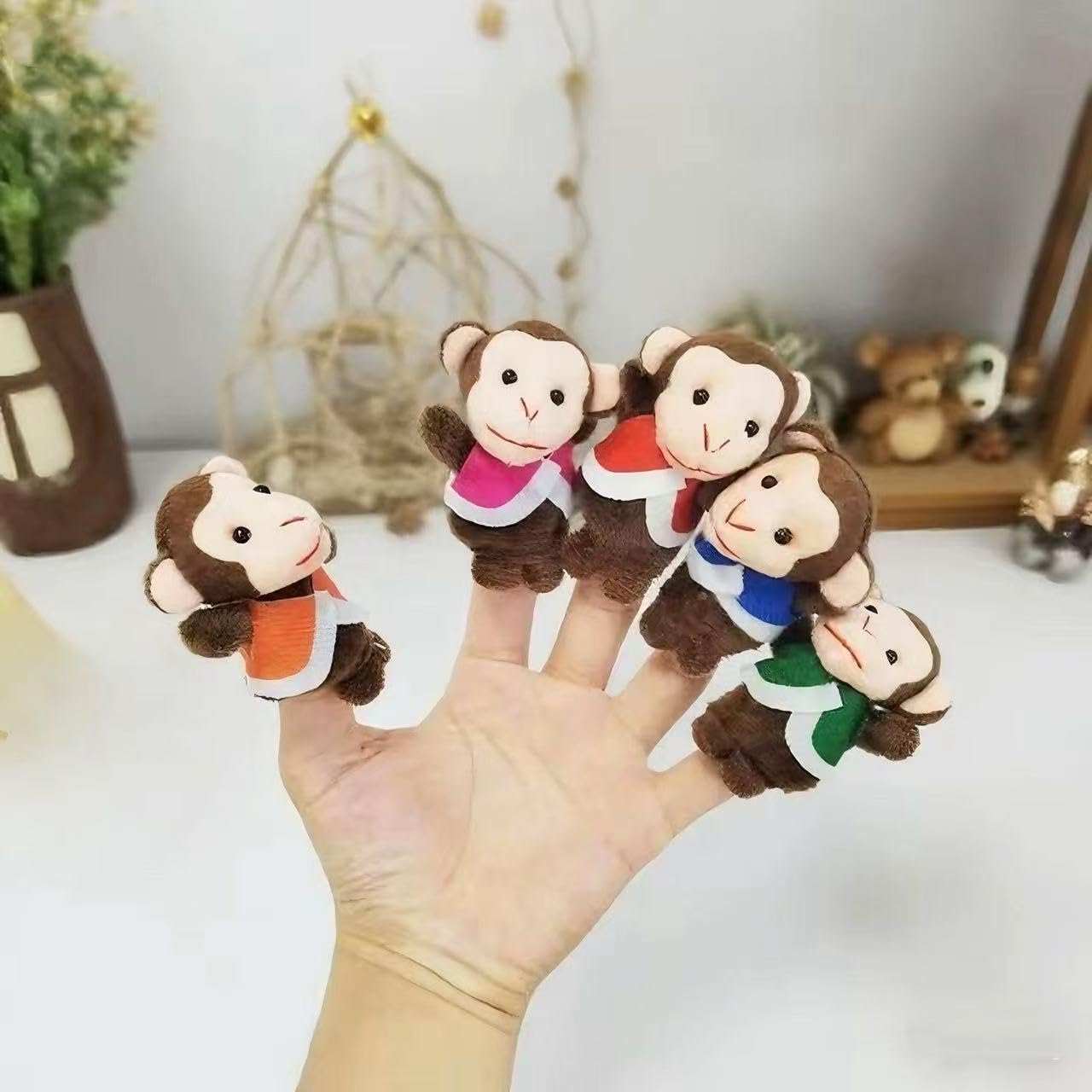 ShaoAngDuoMi 7-Pack Five Little Monkeys Finger Puppets – Soft Plush Storytelling Toys for Toddlers
