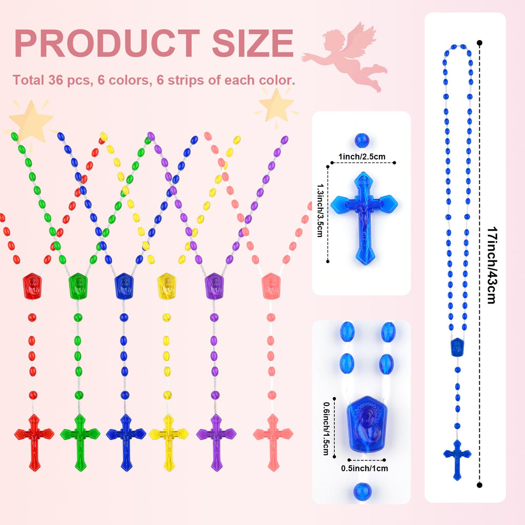 SHAOQINLIN 36-Pack Plastic Rosaries - 6 Assorted Colors, 17 Inch Catholic Prayer Beads