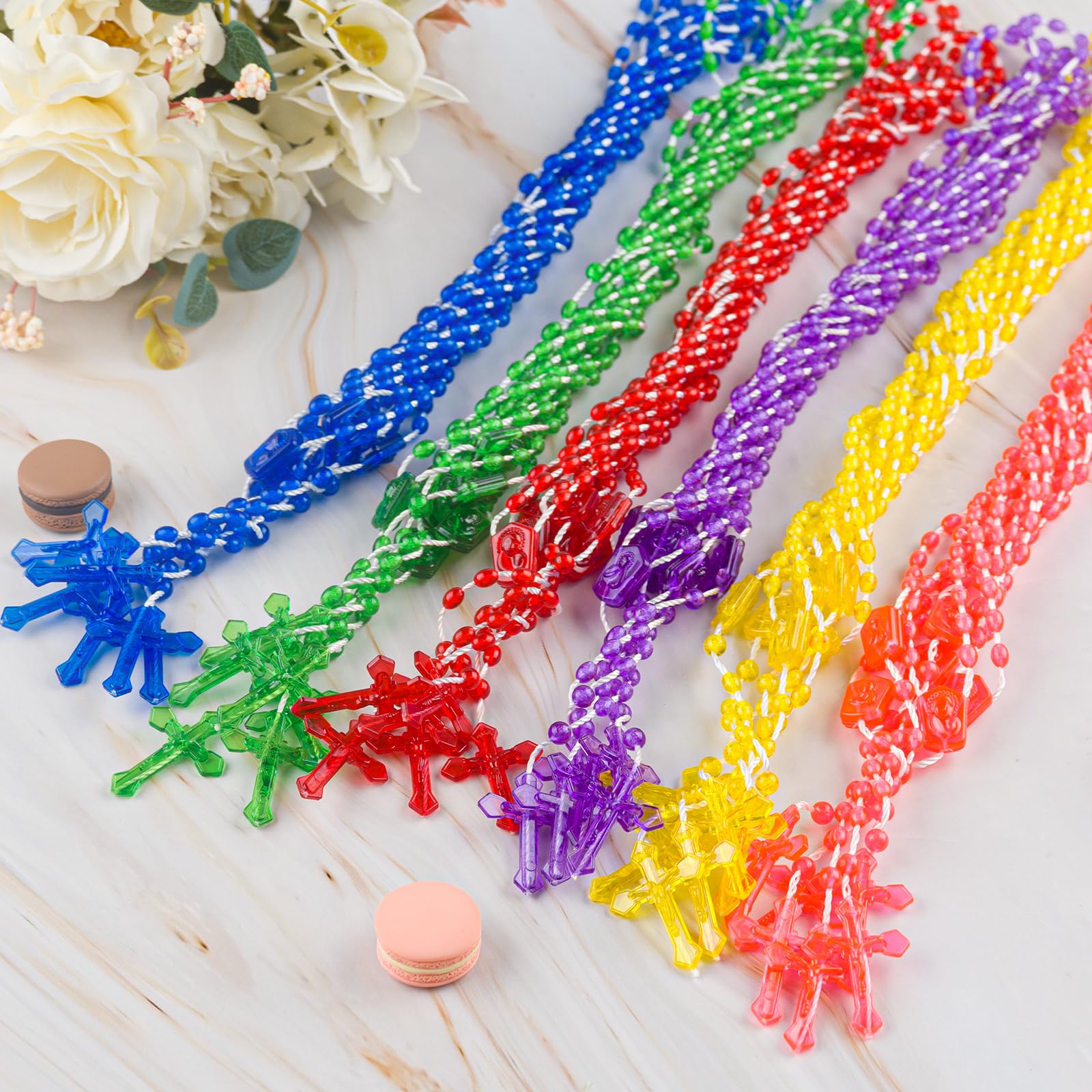 SHAOQINLIN 36-Pack Plastic Rosaries - 6 Assorted Colors, 17 Inch Catholic Prayer Beads