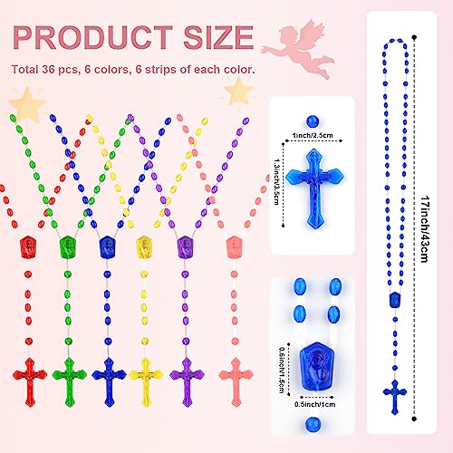 SHAOQINLIN 36-Pack Plastic Rosaries - 6 Assorted Colors, 17 Inch Catholic Prayer Beads