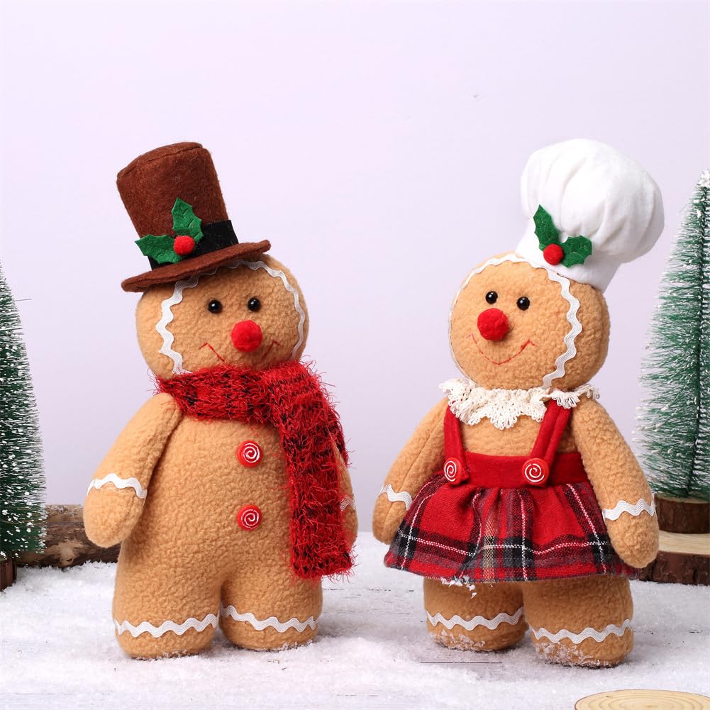 Shapeazy Gingerbread Plush Set – 11.8-Inch Stuffed Gingerbread Boy and Girl for Christmas Decor and Gifts