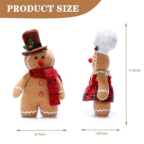 Shapeazy Gingerbread Plush Set – 11.8-Inch Stuffed Gingerbread Boy and Girl for Christmas Decor and Gifts