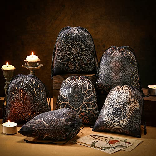 Shappy 6-Pack Velvet Drawstring Storage Bags - Assorted Patterns for Tarot Cards, Dice, Jewelry, 7.1 x 5.9 Inches
