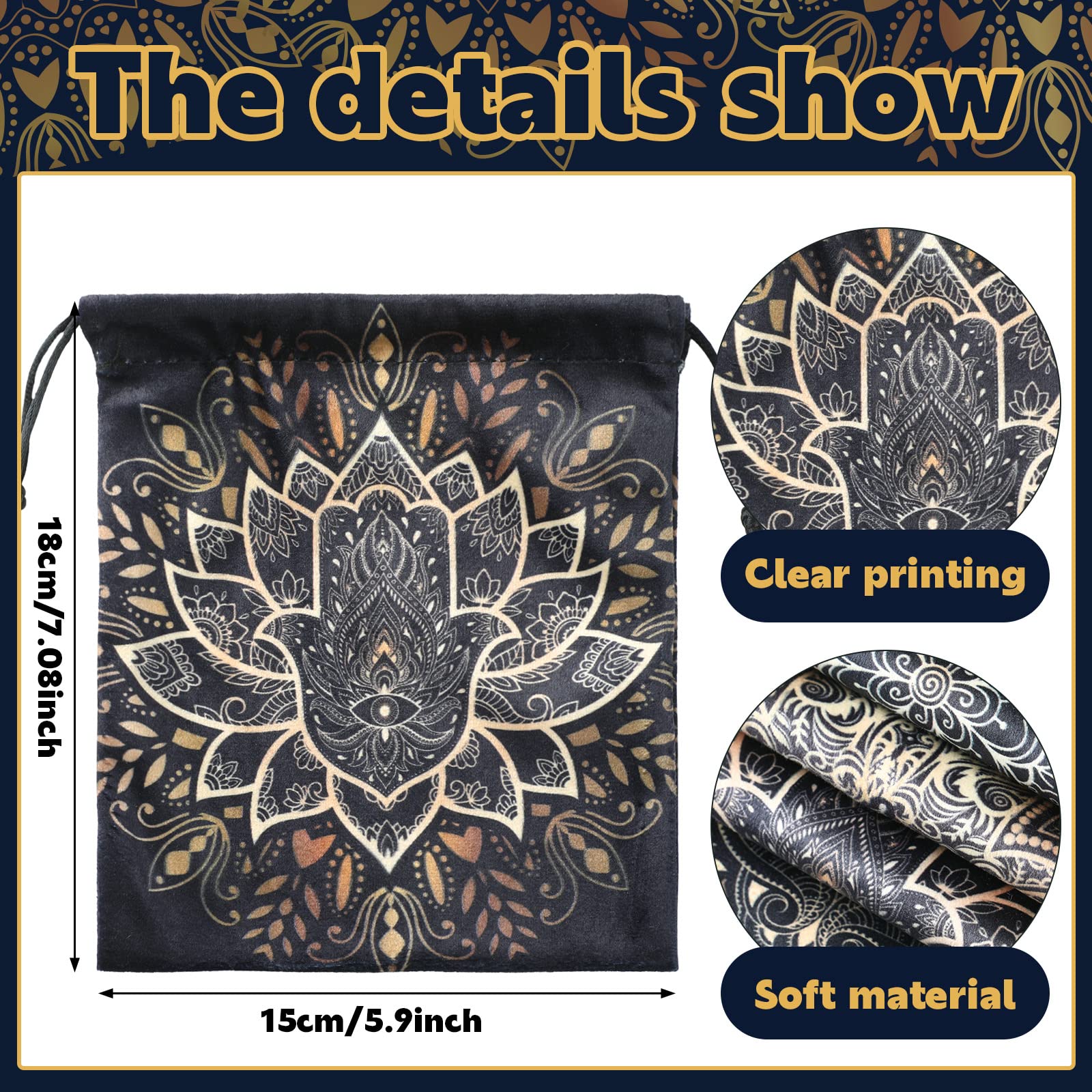 Shappy 6-Pack Velvet Drawstring Storage Bags - Assorted Patterns for Tarot Cards, Dice, Jewelry, 7.1 x 5.9 Inches