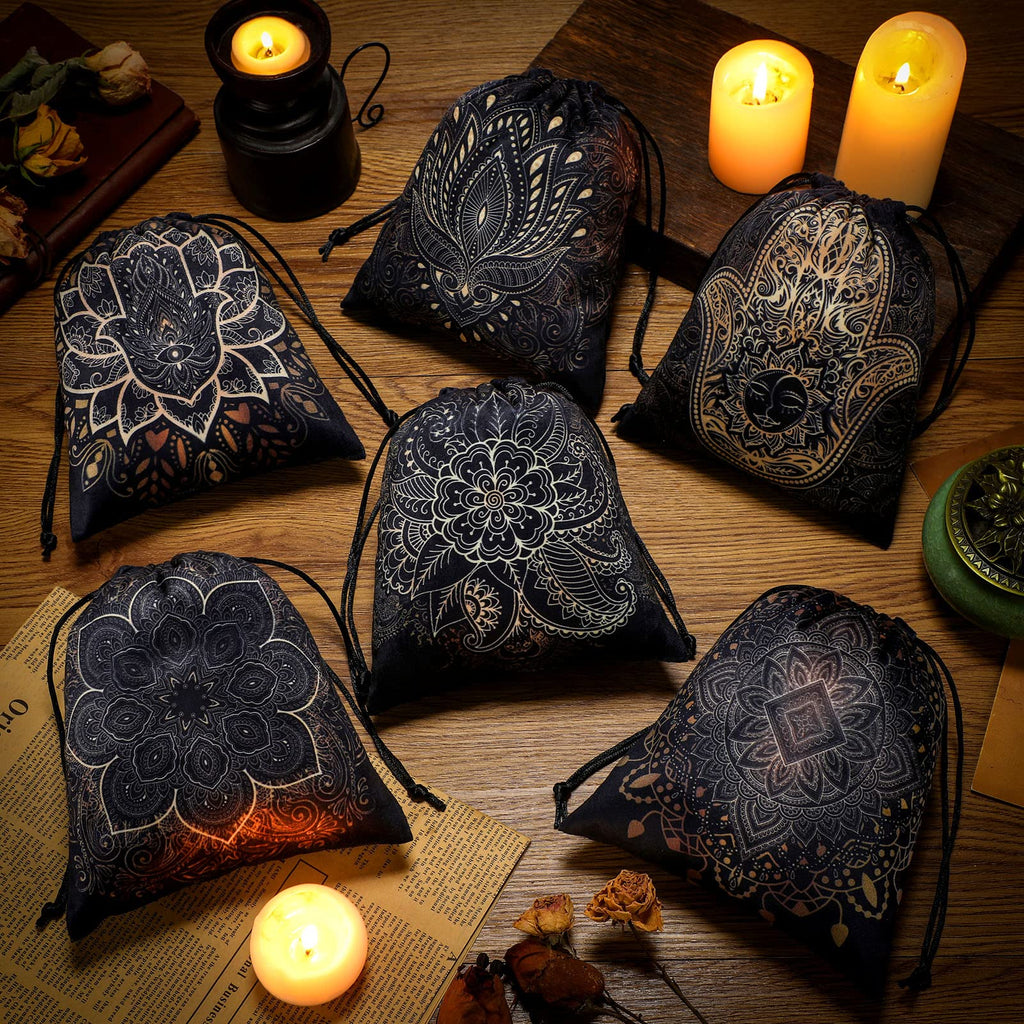 Shappy 6-Pack Velvet Drawstring Storage Bags - Assorted Patterns for Tarot Cards, Dice, Jewelry, 7.1 x 5.9 Inches