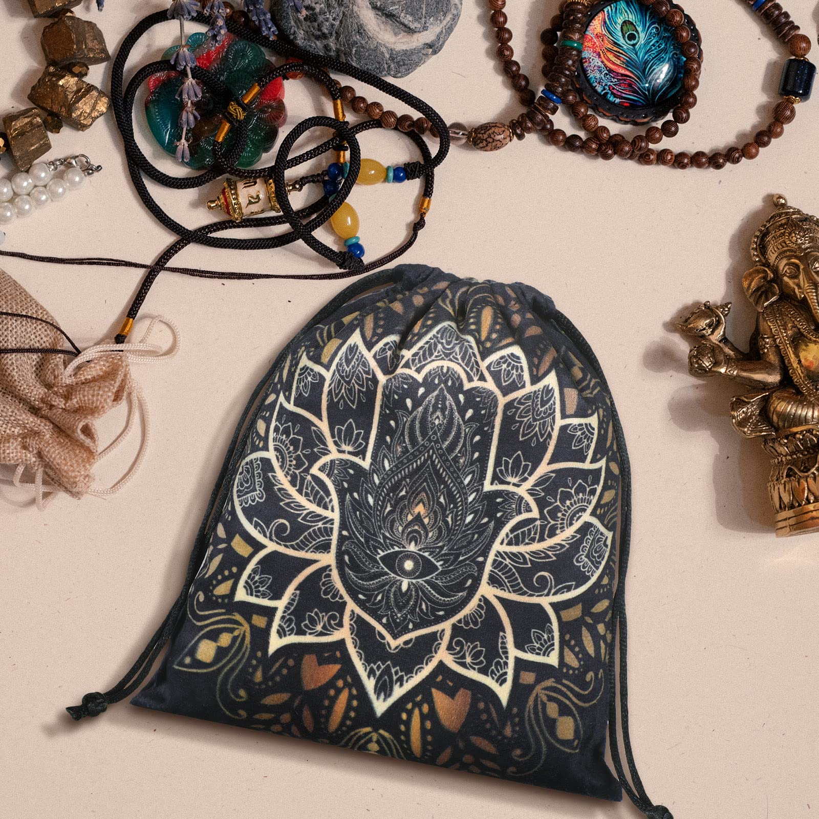 Shappy 6-Pack Velvet Drawstring Storage Bags - Assorted Patterns for Tarot Cards, Dice, Jewelry, 7.1 x 5.9 Inches